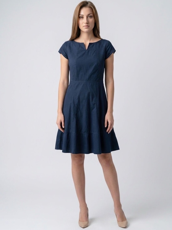 Dresses & Skirts - Women's Navy Blue Short Sleeve Midi Dress Size Large Side Pockets 100% Cotton